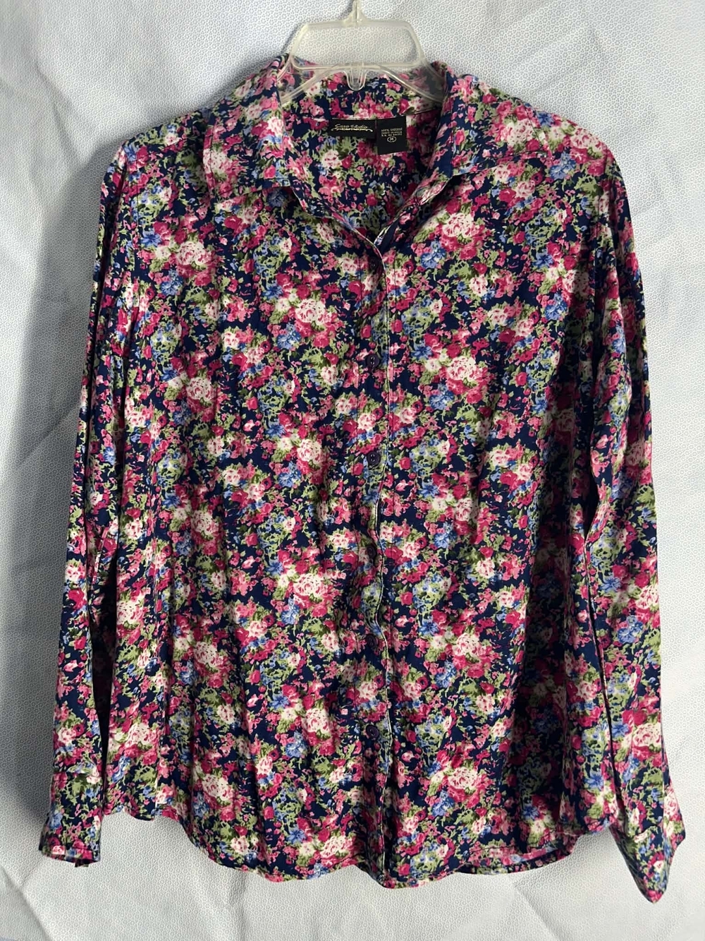 Aa Studio Floral Button-Down Shirt in Navy, Pink & Green